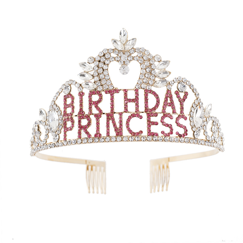 Cross-border European and American exaggerated letter BRITHDAY PRINCESS crown headwear birthday princess rhinestone crown party crown hair accessory full figure