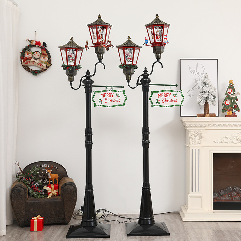 Christmas street lamps, ironwork floor-standing wind lanterns, European retro garden snowfall lanterns, set props and decorations, retro snowfall lanterns