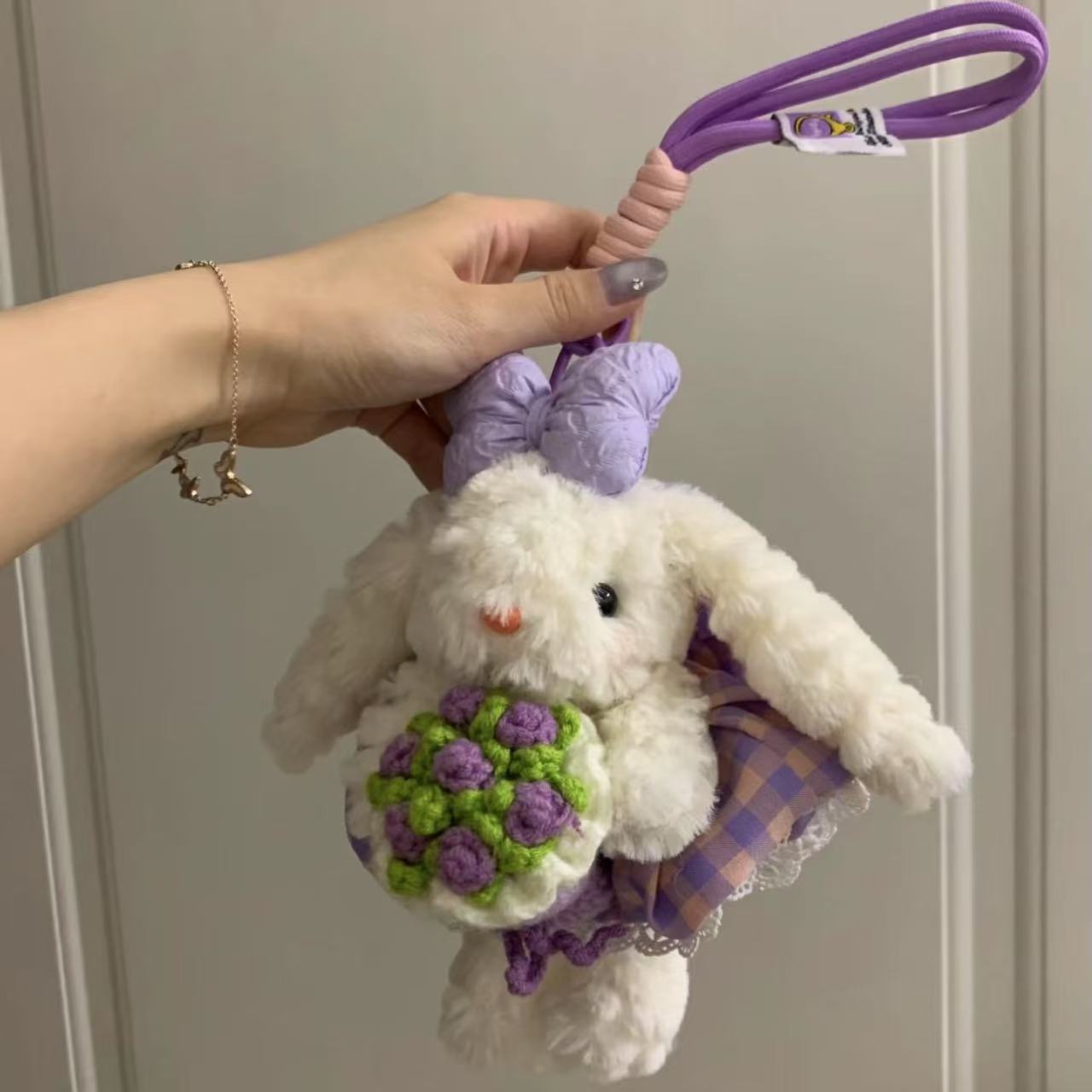 Bow princess bouquet, ear-hanging rabbit bag, pendant, cartoon plush cute doll, keychain, souvenir gift details Picture