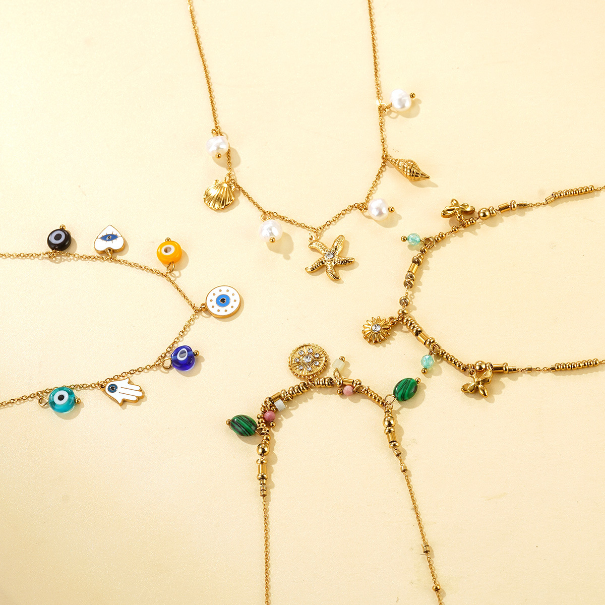 欧美海星恶魔之眼珍珠吊坠个性项链跨境气质简约度假风锁骨链批发