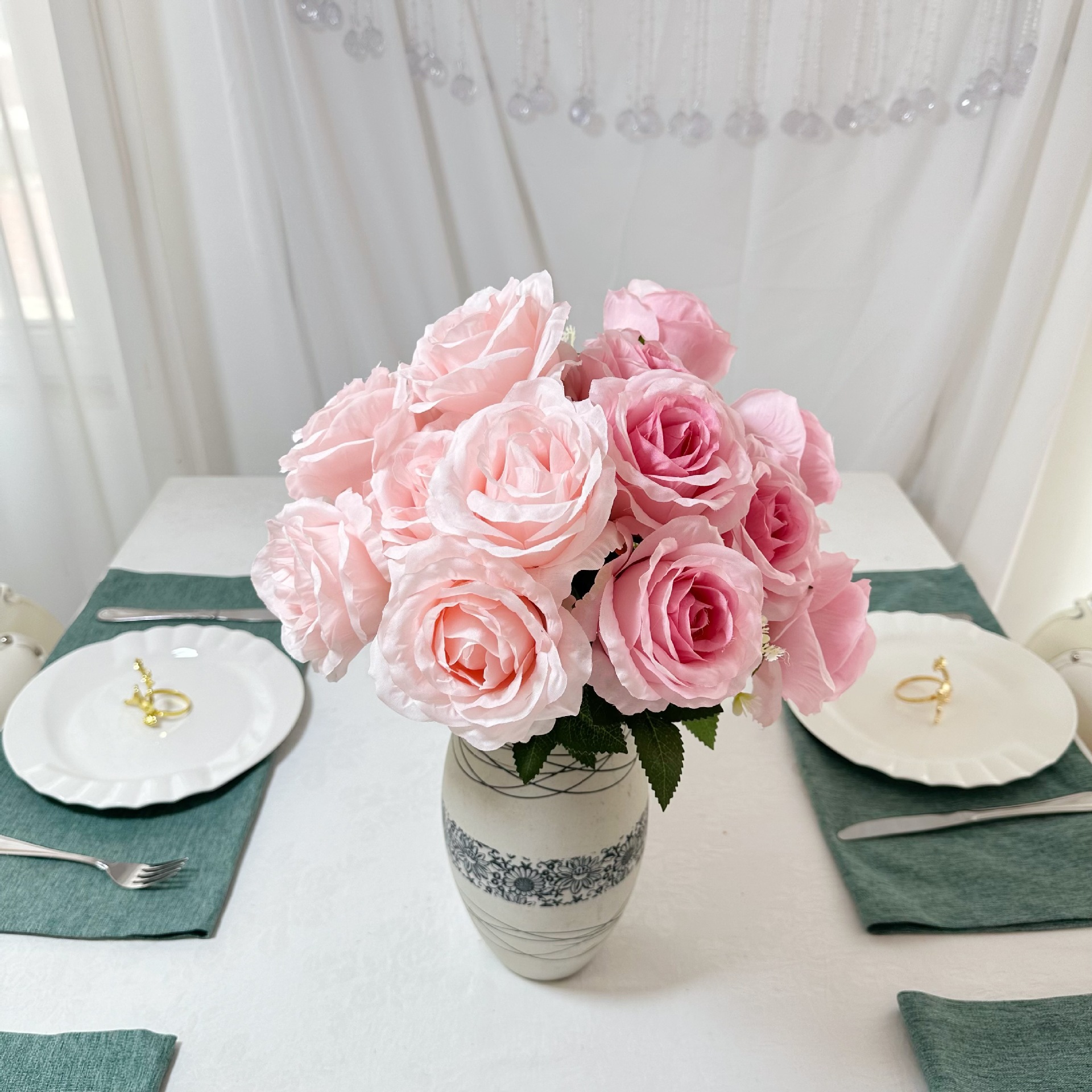 Cross-border 9-head Anna Rose wedding home decoration rose auditorium hotel scene set DIY design artificial flower details Picture