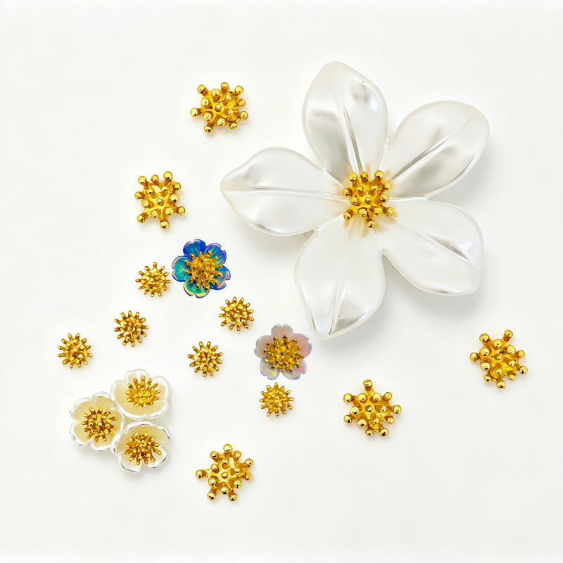 Versatile alloy flower core with bright golden flower stamens, DIY handcrafted, suitable for various flower hair accessory materials and accessories