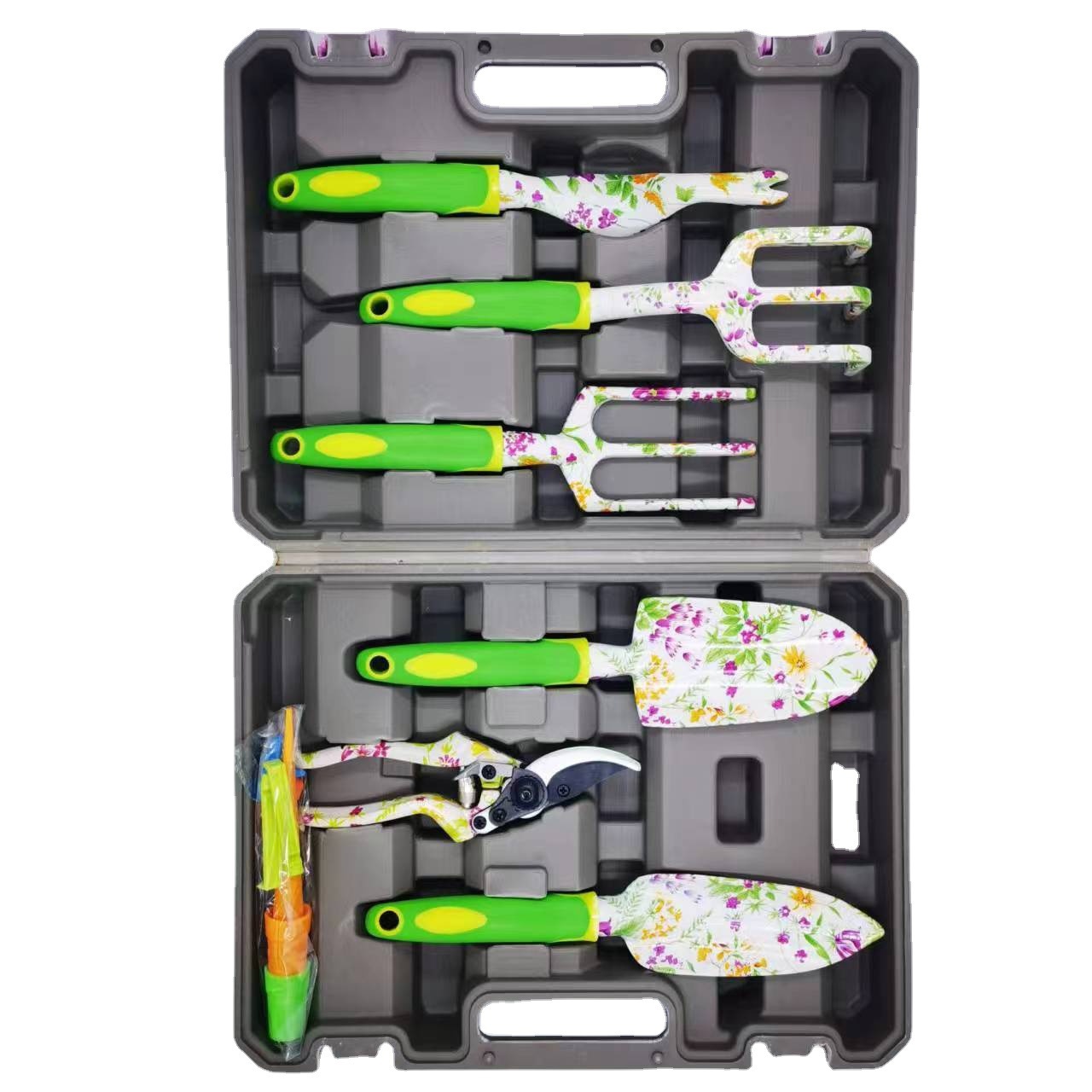 Cross-border printing toolbox set, flower planting household hardware tools, blow-molded box, vegetable planting aluminum alloy scissors, spatula Specification image