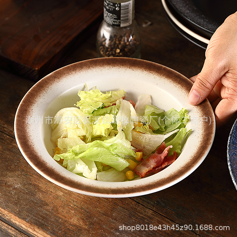 Japanese-style ceramic anti-scald shabu-shabu deep plate restaurant pickled cabbage fish basin dish large bowl stewed dish tableware Japanese simple style plate details Picture