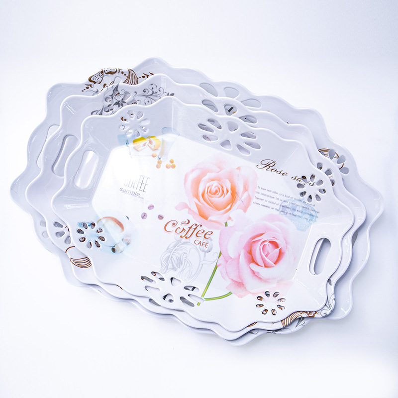 外贸镂空创意餐具密胺盘商用酒吧果盘KTV烧烤火锅店菜盘密胺餐具