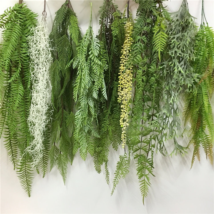 Wholesale artificial wall-hung green plants, ferns, hanging plants, artificial vines, exhibition hall pipes, wall decoration green plants