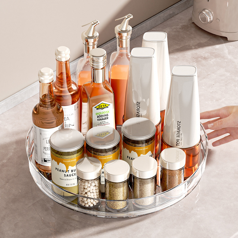 Rotating condiment storage rack, kitchen condiment rack, turntable table, cosmetic storage rack details Picture