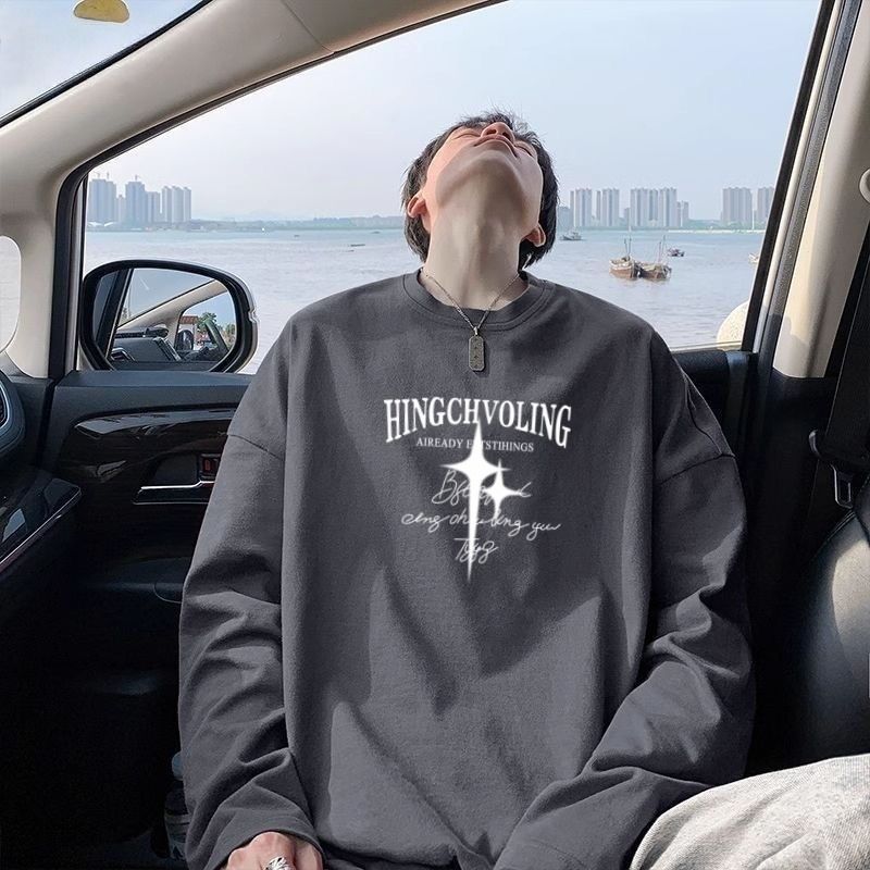 100% cotton high-quality, versatile and stylish white top, student Korean-style base layer, spring and autumn heavyweight long-sleeved T-shirt for men Specification image