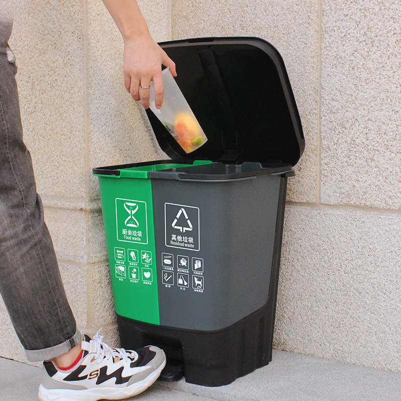 Two-in-one garbage classification trash can, large-capacity commercial with lid, large dry-wet separation, kitchen and household foot pedal type Specification image