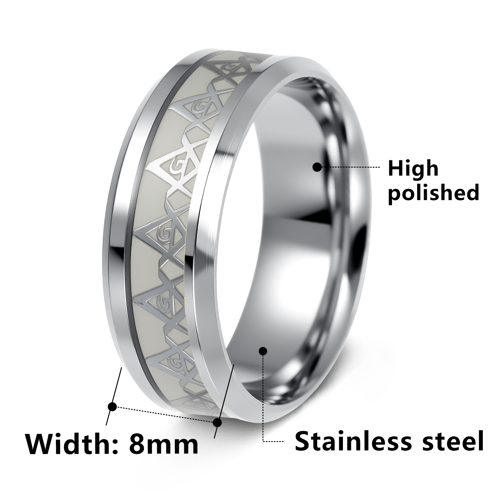 European and American retro trend men's titanium steel ring, powerful and individual men's ring accessory, Masonic luminous ring Application Scenario