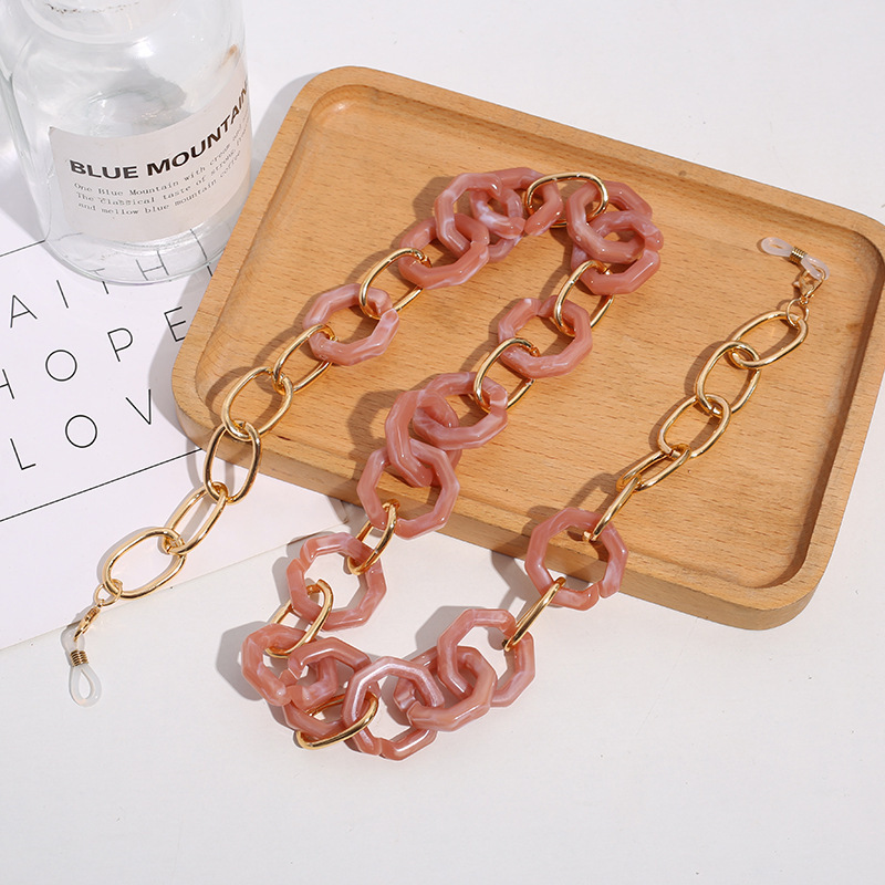 Fashionable acrylic glasses chain with two-color effect, metal neck buckle chain in multiple colors to choose from, hot-selling spliced necklace, mask chain details Picture