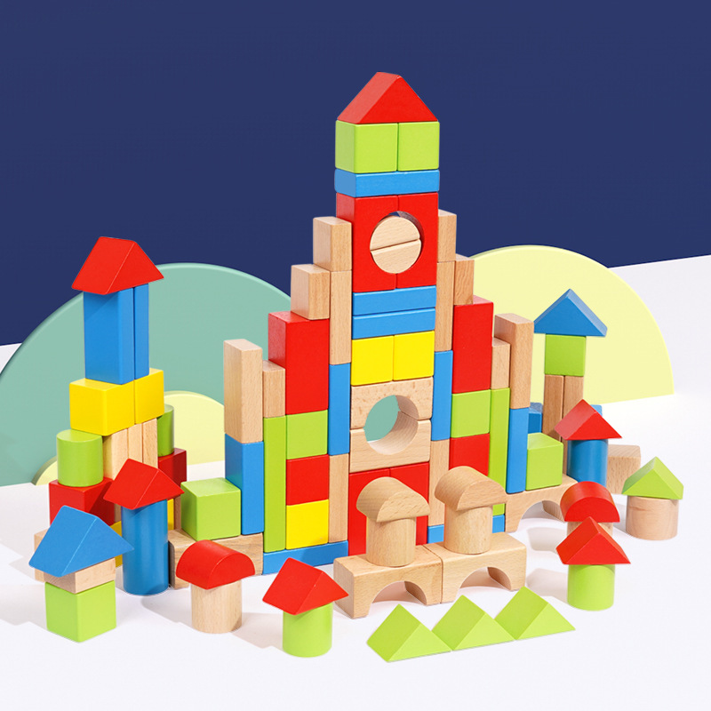 Children's solid wood large-particle assembly building blocks, baby shape recognition, intelligence building and construction, early education wooden toys Item Picture