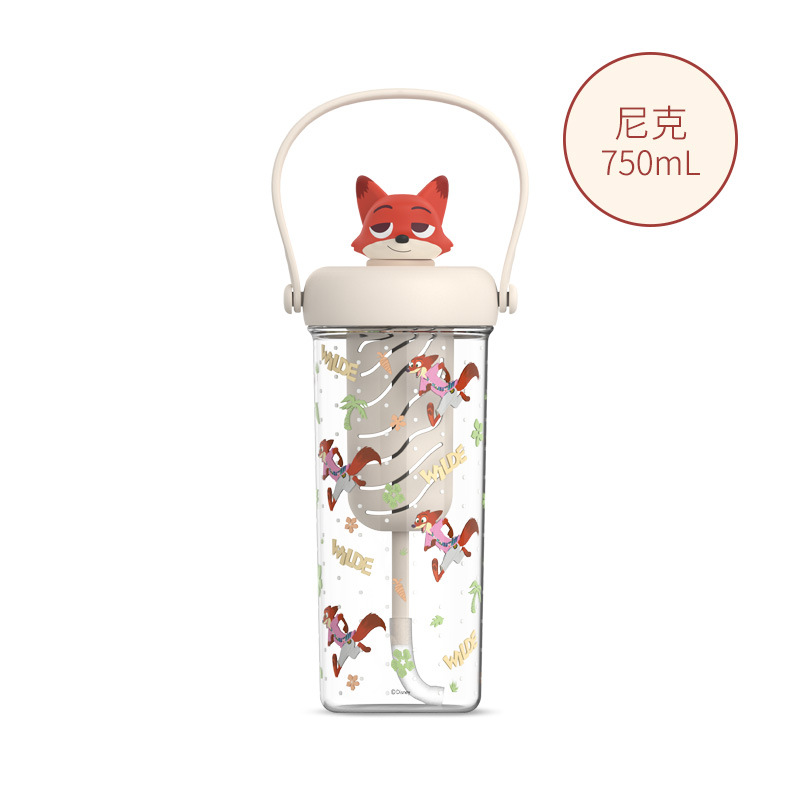 New Xiaoman doll fruit tea plastic cup, cute straw cup for primary school students, Le Si Double Drink, summer plastic water cup for school Item Picture