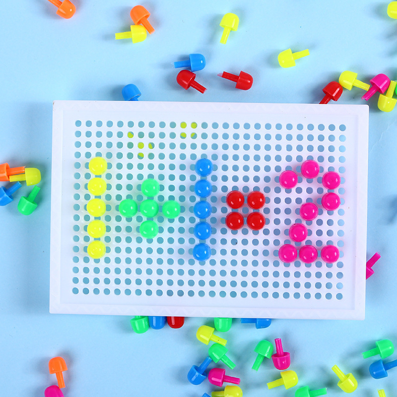 Small mushroom nail combination and insertion board toy, educational 96-piece puzzle and insertion building blocks, children's educational toys wholesale Application Scenario