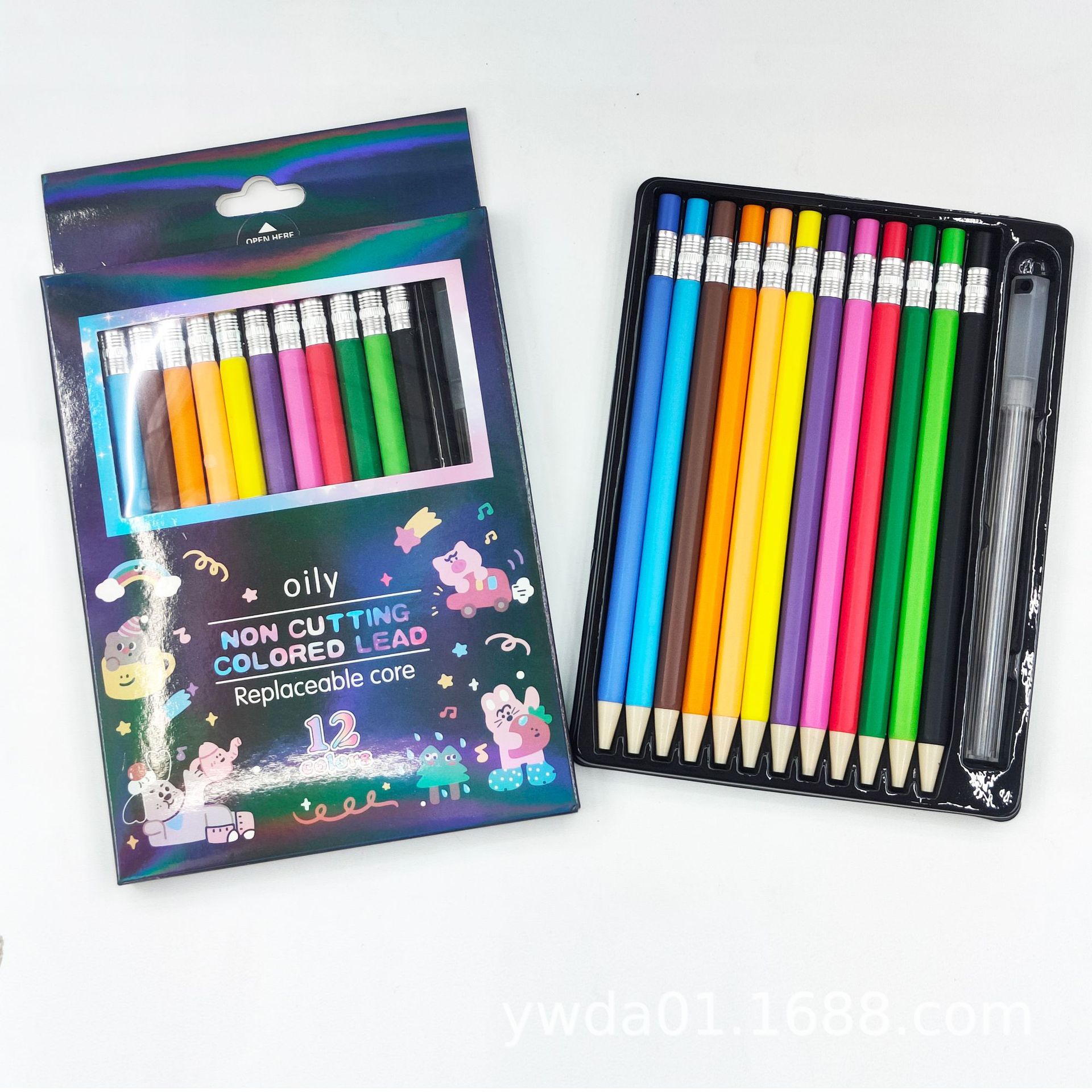 Boxed automatic colored lead press oil-based colored lead, 2.6mm thickened replaceable core, no need to sharpen, multi-purpose student drawing notebook Item Picture