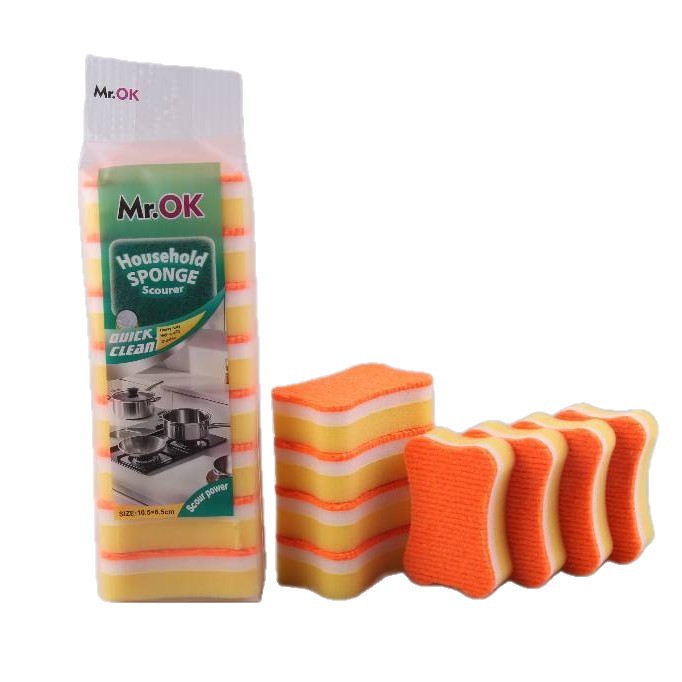 Mr.OK factory direct supply sponge scouring pads, double-sided cleaning sponges, kitchen cleaning sponges, dishwashing sponges, pot scrubbing sponges Item Picture