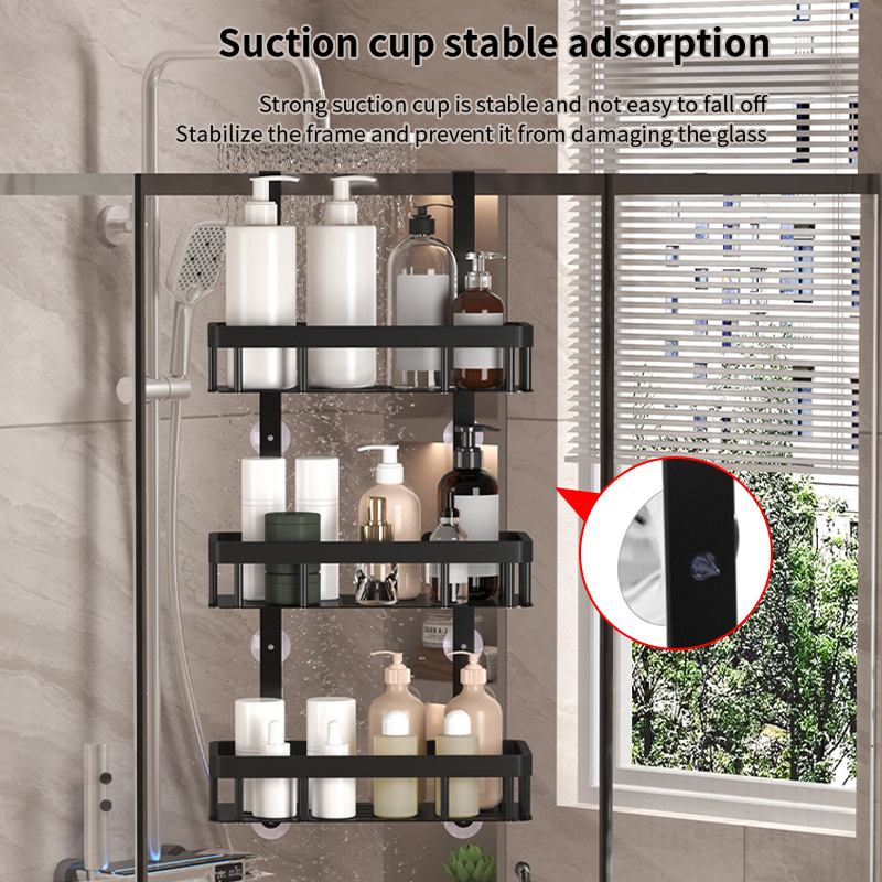 Bathroom storage rack, door rear hanging rack, wall-mounted three-layer body wash rack, toilet shower room, bathroom supplies storage rack details Picture