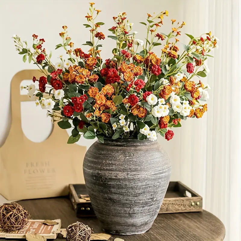 仿真花欧式多头小蔷薇假花跨境家居客厅摆设干花插花花束山茶花细节图