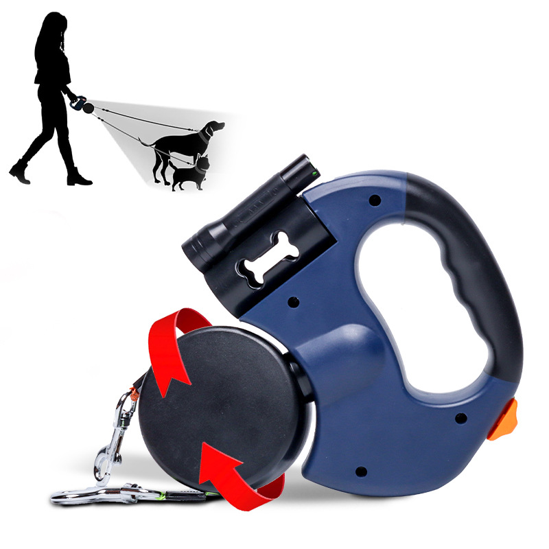 Wholesale of pet automatic leash, double-head telescopic dog chain, one drag and two dog traction device, two-in-one dog walking leash details Picture