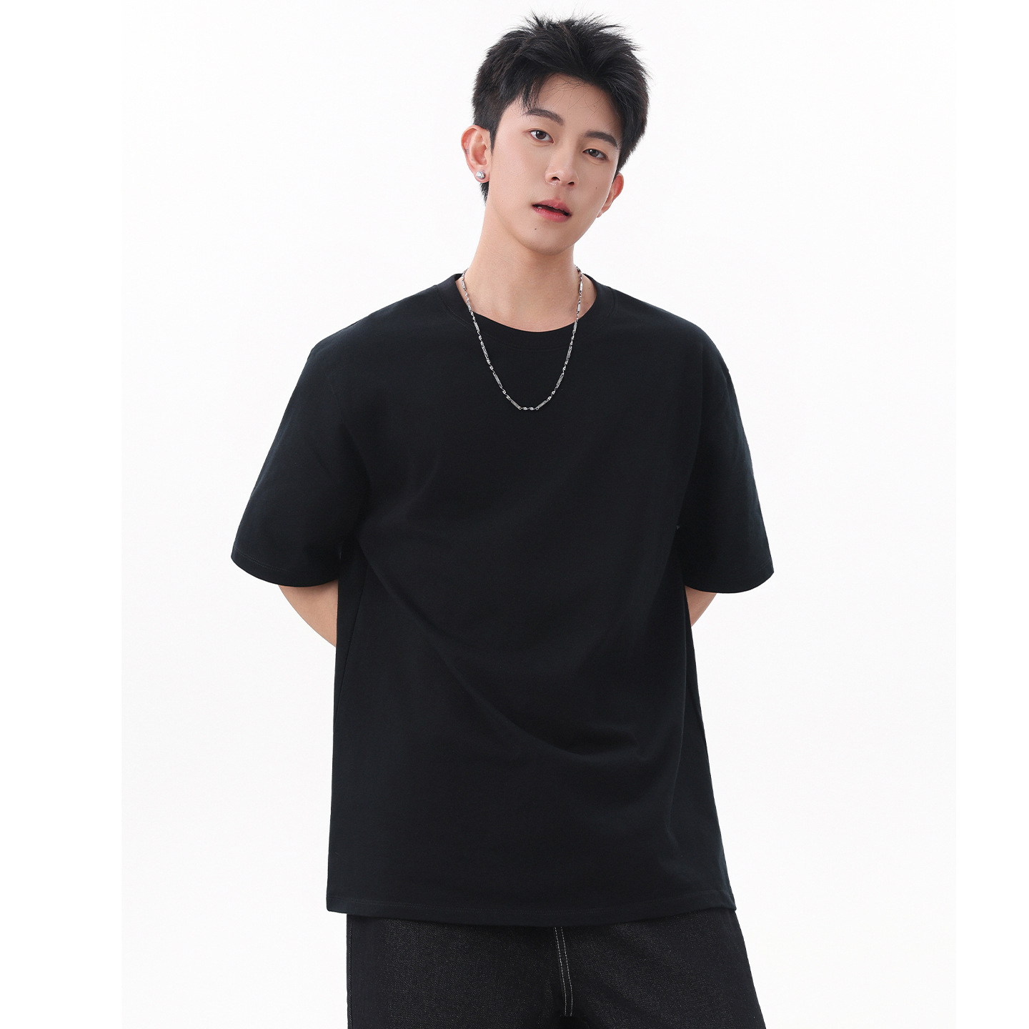 Short-sleeved men's T-shirt, summer pure cotton thin men's wear, 2025 new solid color loose round-neck half-sleeved men's base layer Specification image
