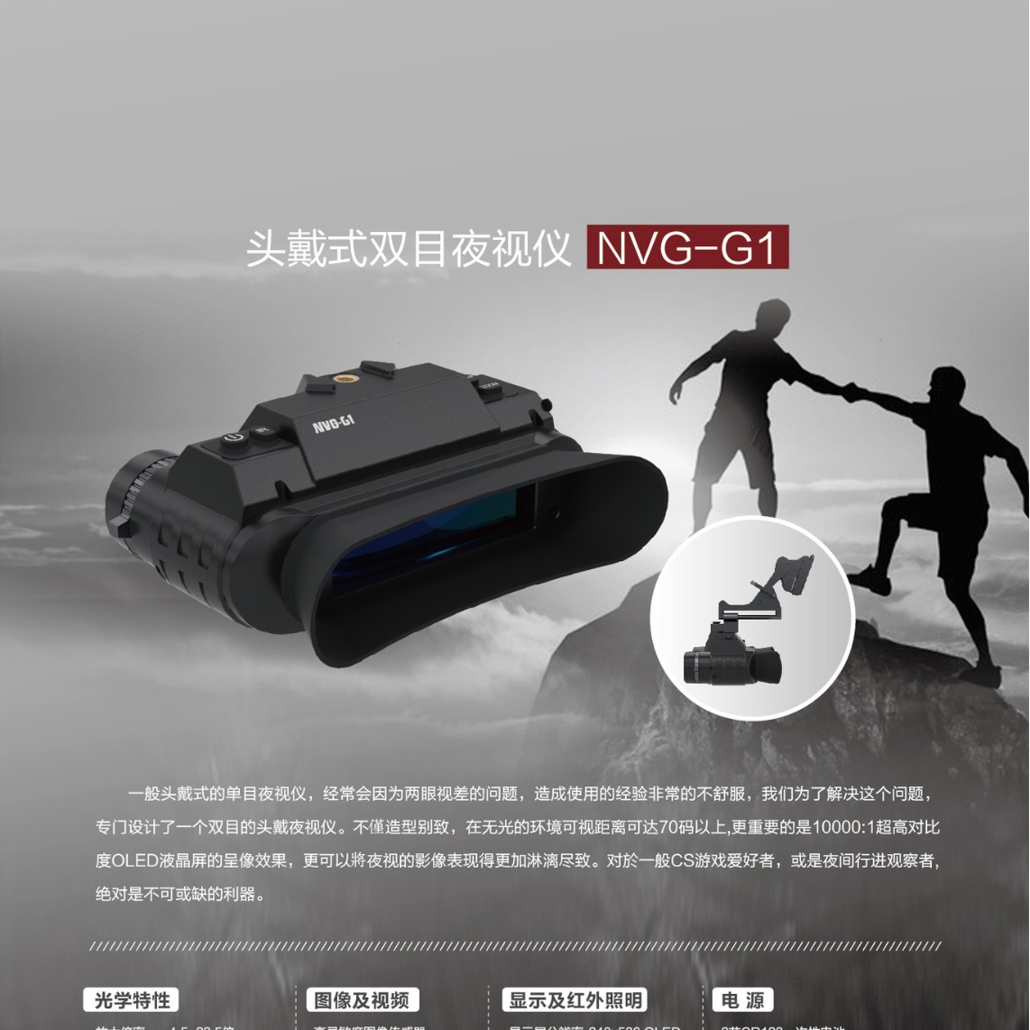 The new NVG-G1 multi-functional digital binocular night vision device is a high-definition mini head-mounted infrared night vision device Specification image