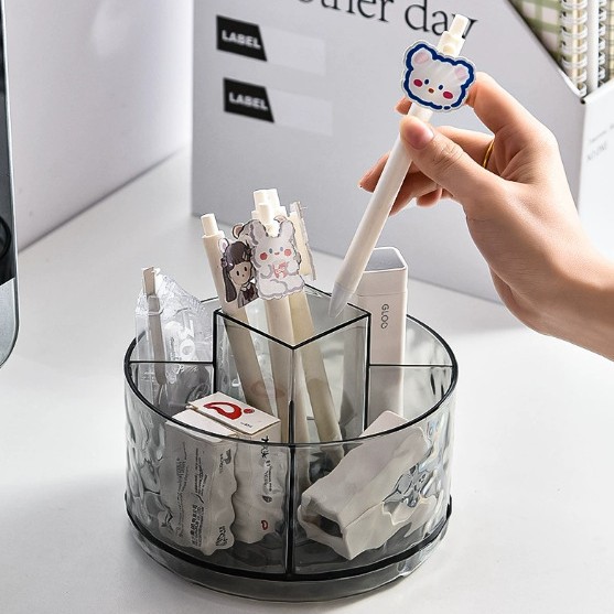 Light luxury water ripple compartments rotating storage box, desktop transparent pen holder, makeup storage box, lipstick ornament rack Application Scenario