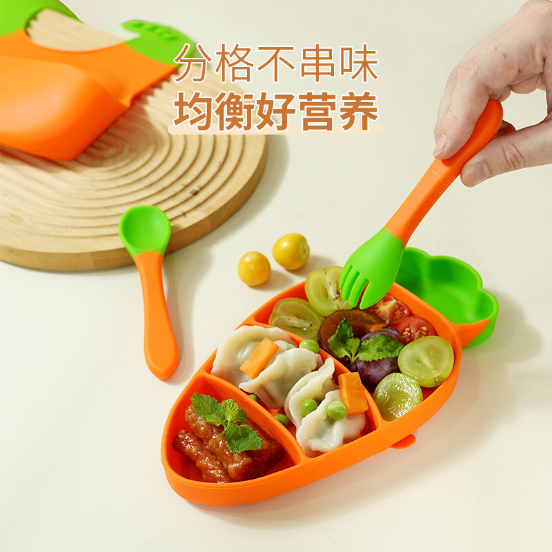 Children's silicone dinner plate set, baby and maternal products, split dinner plates, one-piece molding with suction cups, baby food plates with forks and spoons Specification image