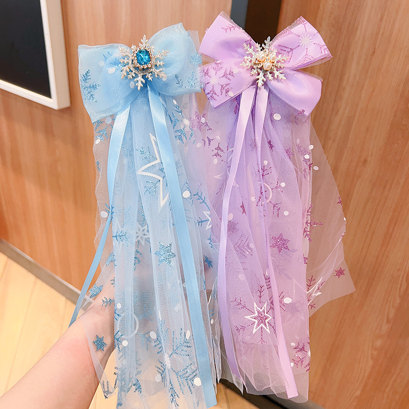 Children's hair accessories, princess super fairy bow hair clips, girls' gauze headscarves, ribbons, girls' hair flowers, pearl ice and snow hair accessories Specification drawing