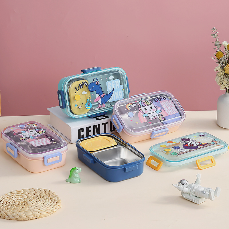 高颜值卡通不锈钢分格餐盒网红儿童学生午餐盒户外野餐密封便当盒