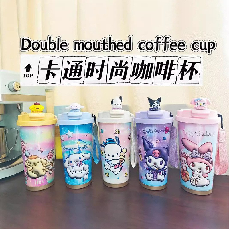 2024 Cross-border new Lily of the Valley Cup, high appearance level insulated cup, cute Sanrio 3D printed pattern double-drinking straw cup