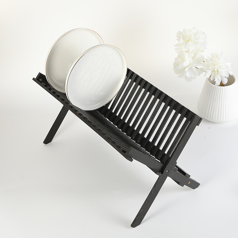 Wooden plate draining rack, home kitchen tabletop bowl and plate placement and organization rack, solid wood tableware storage rack Application Scenario