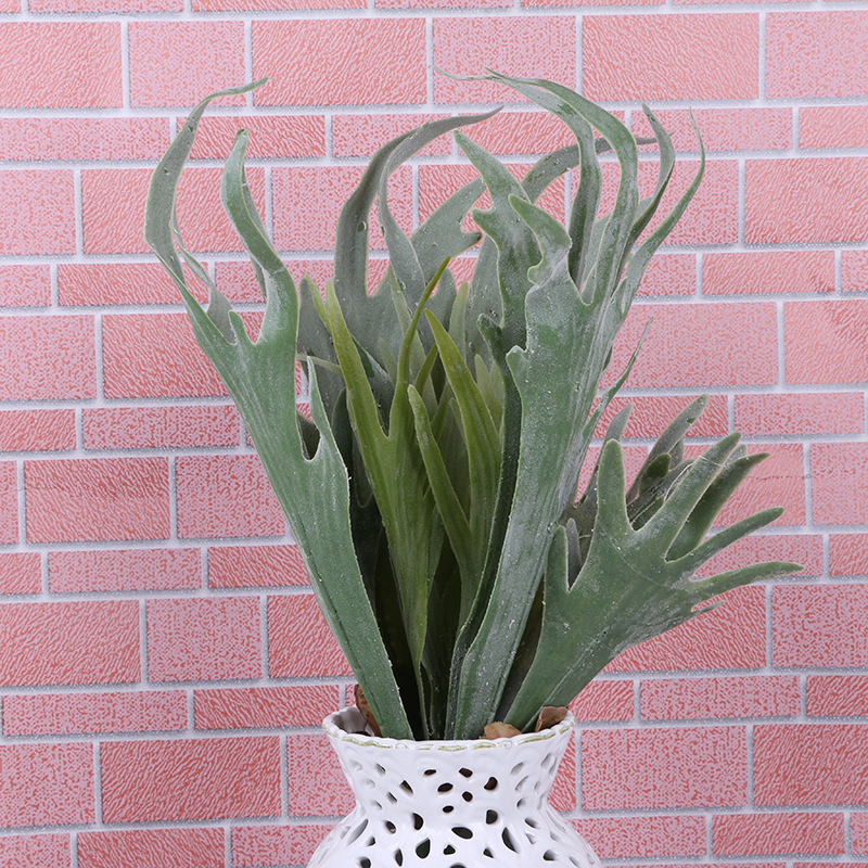 热带鹿角叶植物墙配材点缀多肉仿真植物墙配材塑料植物盆栽批发