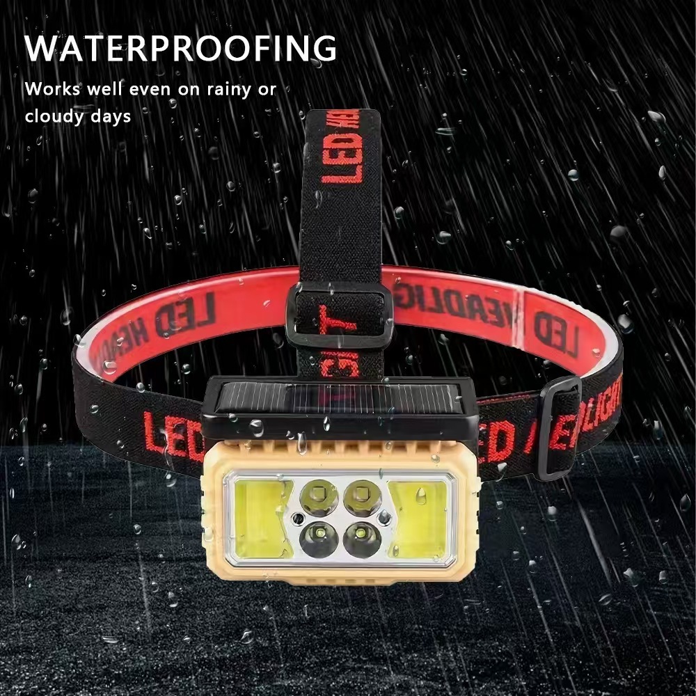 Cross-border solar sensor headlamp type-c charging LED night fishing running headlamp COB red and white light battery level display Specification image