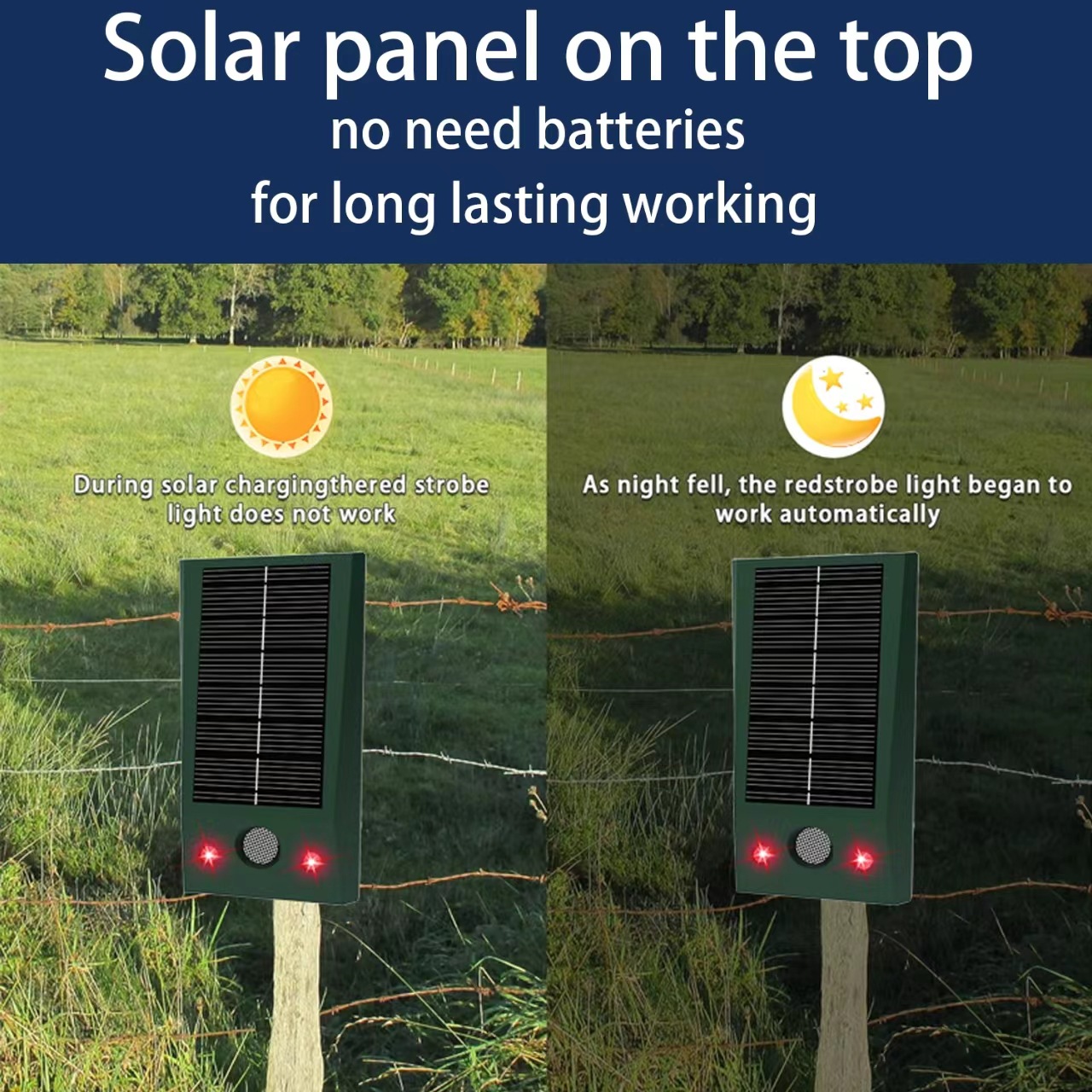 Cross-border bestsellers: rechargeable solar rat repellent, waterproof LED flash Wolf repellent, ultrasonic rat repellent details Picture