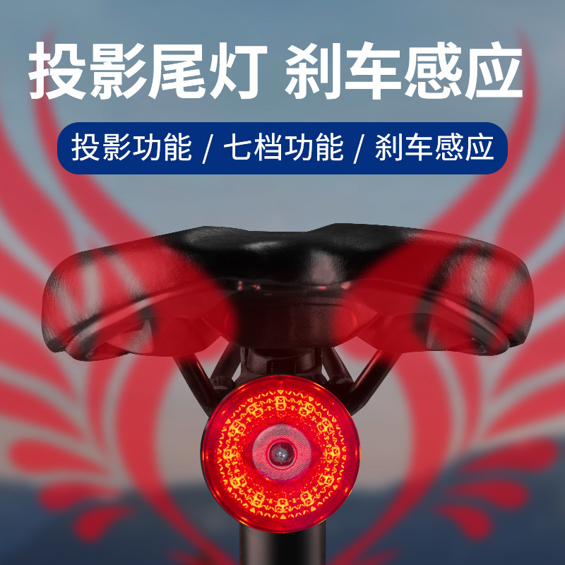 New bicycle taillight projection, intelligent brake sensing, charging, outdoor cycling light, mountain bike pattern wings details Picture