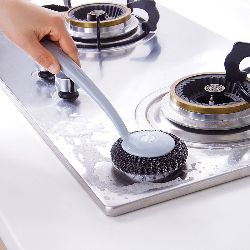 Stainless steel pot scrubbing magic tool, no damage to the pot, no oil sticking, long-handled brush, kitchen steel wool ball cleaning brush Application Scenario