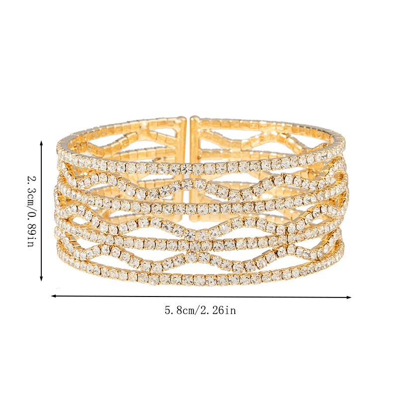 The manufacturer's new cross-border personalized and fashionable seven-row wavy rhinestone open bracelet with steel wire elastic design and diamond-encrusted shiny jewelry Specification image