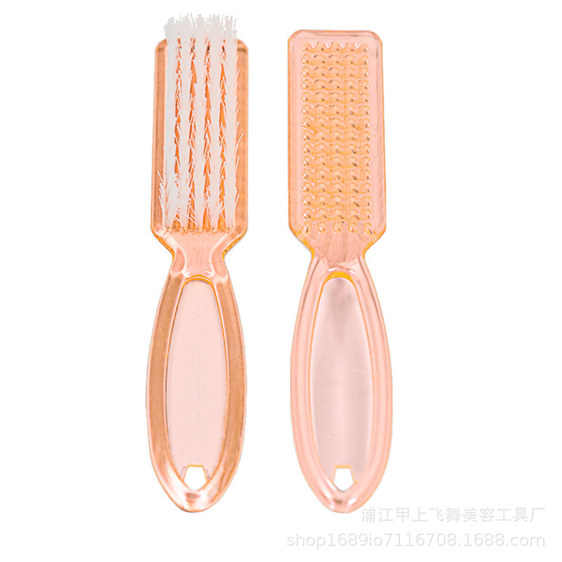 跨境现货彩色粉尘刷手柄美甲工具透明多功能羊角大号指甲清洁刷子白底实物图