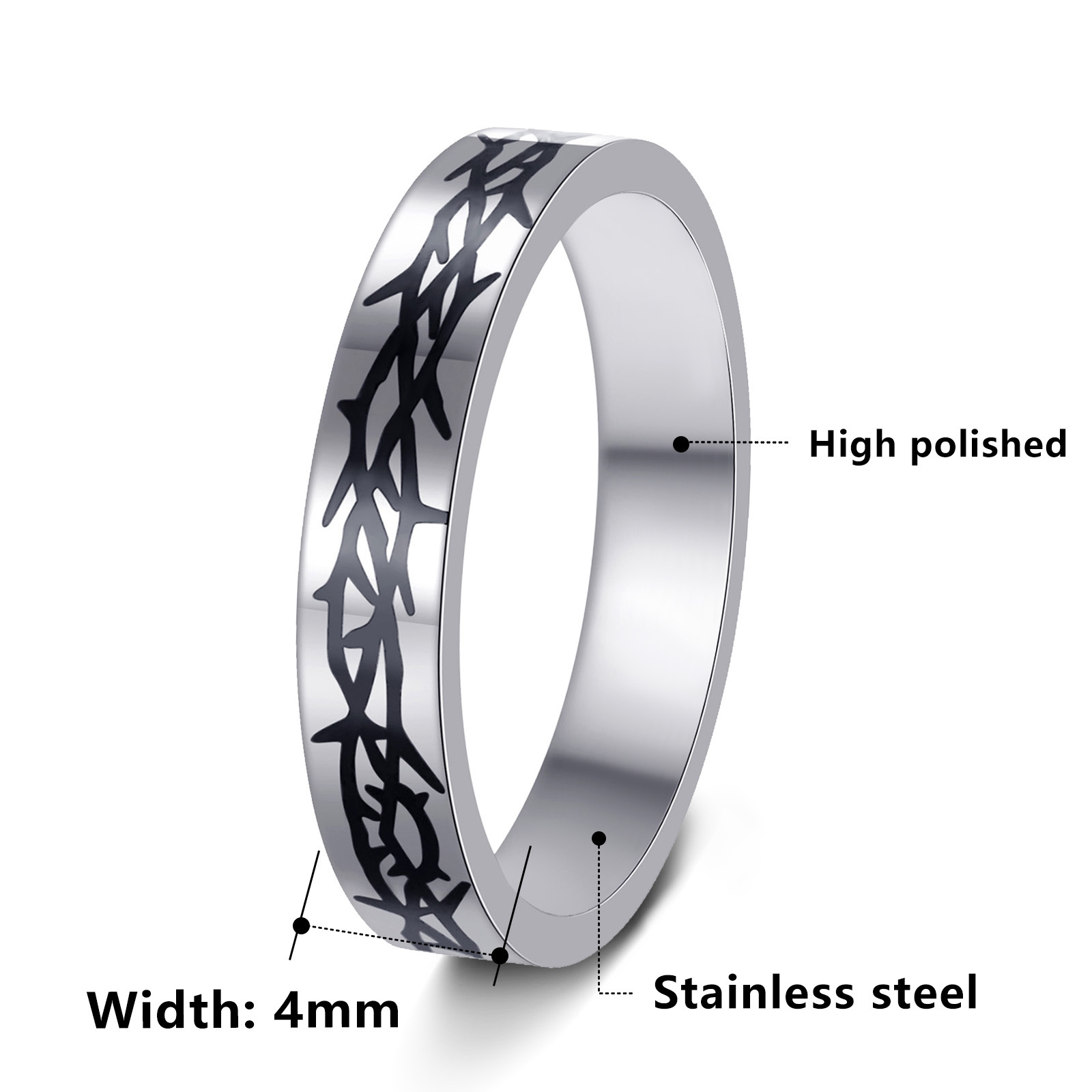 4MM mujeres ins cold talking wind anillo de acero inoxidable grabado láser anillo de espina europa y Estados Unidos cross-border nuevos productos accesorios Item Picture
