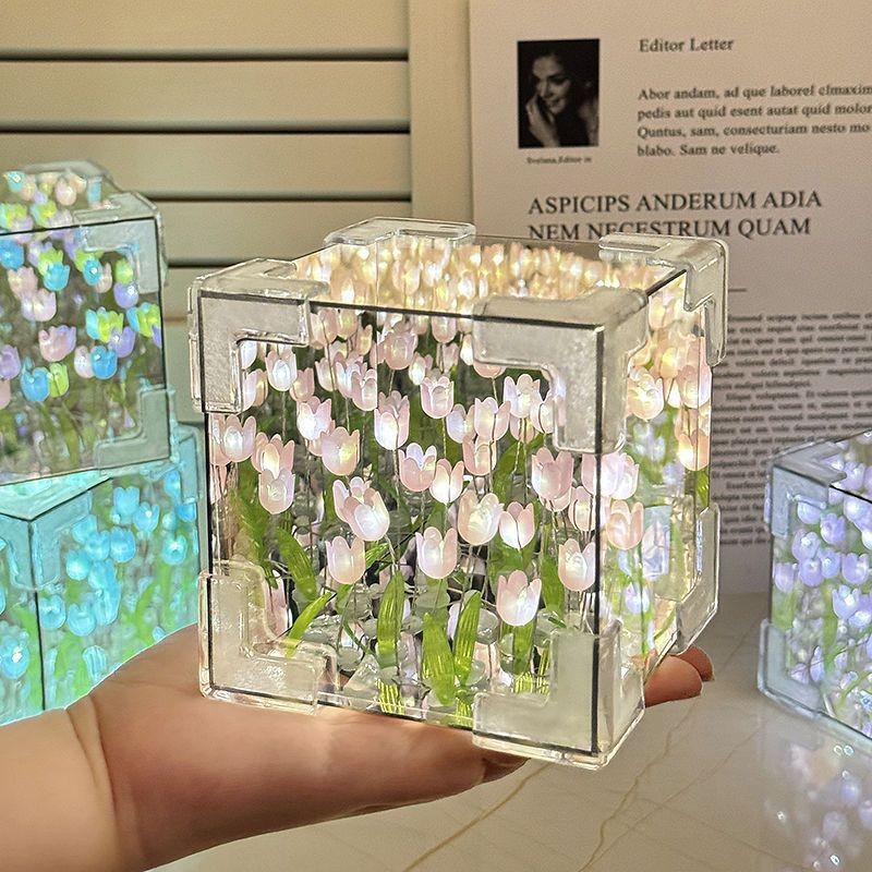 Handmade diy Tulip sea Rubik's Cube night light material package 520 Qixi Festival birthday gift for girlfriend, couple and best friend details Picture