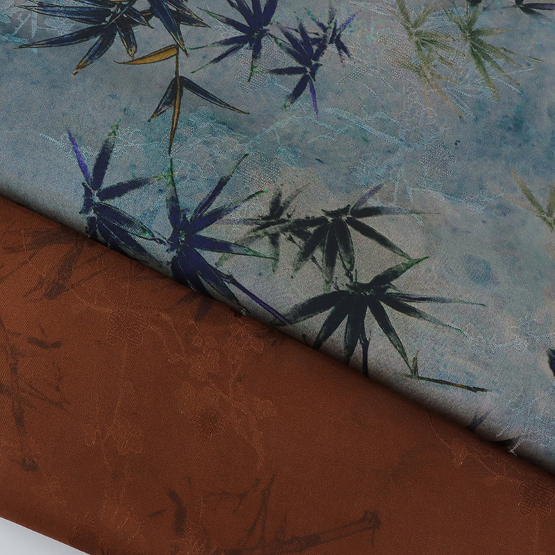 Hot-selling full-silk jacquard cloud gauze double-sided printed silk bamboo traditional Chinese style cheongsam dress fabric in stock Specification image