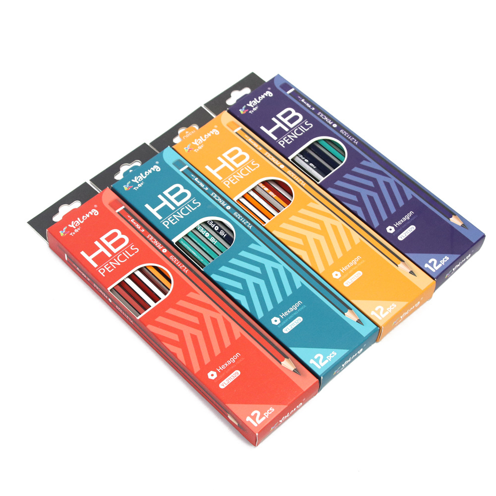 Yalong Cross-border Student New Stationery 12-piece hardcover color Box HB Standard Pencil Set details Picture