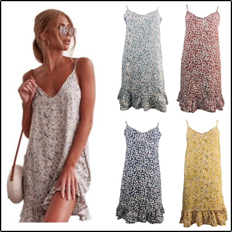 2019 New European and American Amazon ebay sexy women's halter top vacation floral print dress full figure