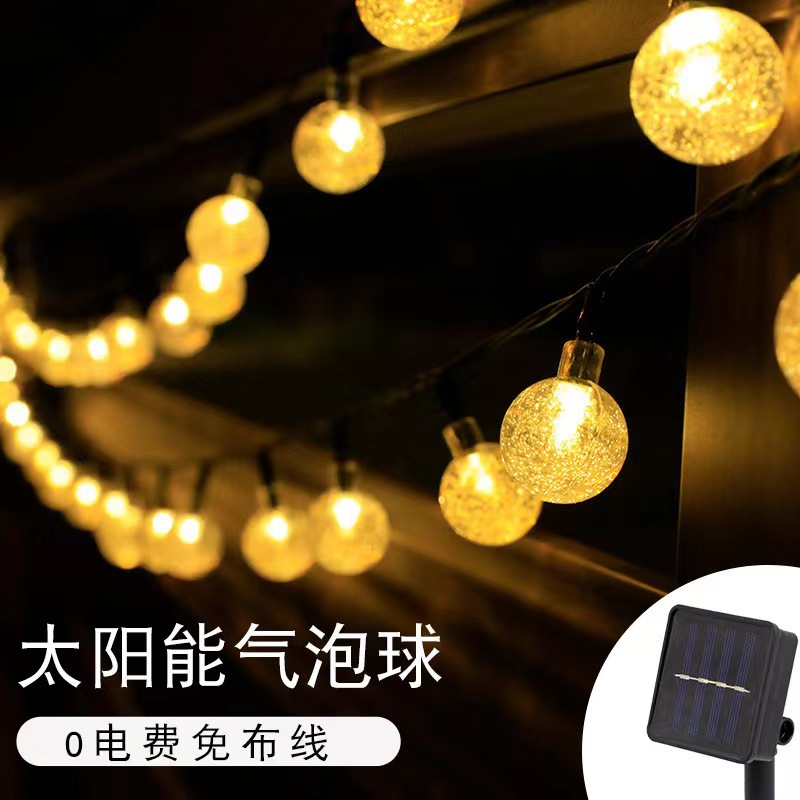 户外太阳能LED灯串 露营帐篷氛围灯串营地室内装饰水晶气泡球彩灯