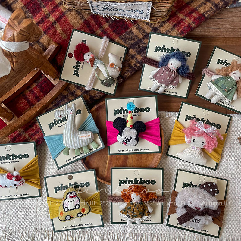 Nueva versión coreana toalla de otoño aros de pelo niños de alta elasticidad bolas de cola de caballo aros de pelo cute osito accesorios de pelo pinkboo 3d handmade dolls aros de pelo dibujos animados estilo de punto retro cute otoño invierno