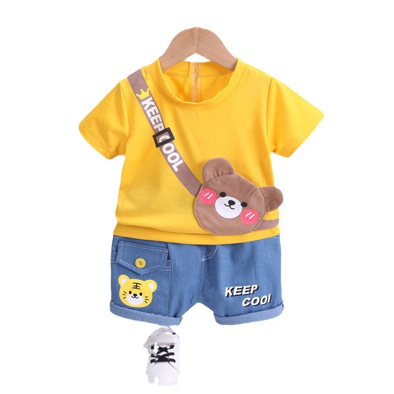 Summer Korean-style children's clothing, children's short sleeves and shorts set, stylish baby summer clothing, children's shoulder bag, T-shirt, cartoon set 5 Item Picture
