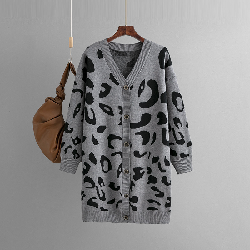 New mid-length leopard print sweaters, cardigans and loose women's coats for European and American export in autumn and winter 2023 details Picture