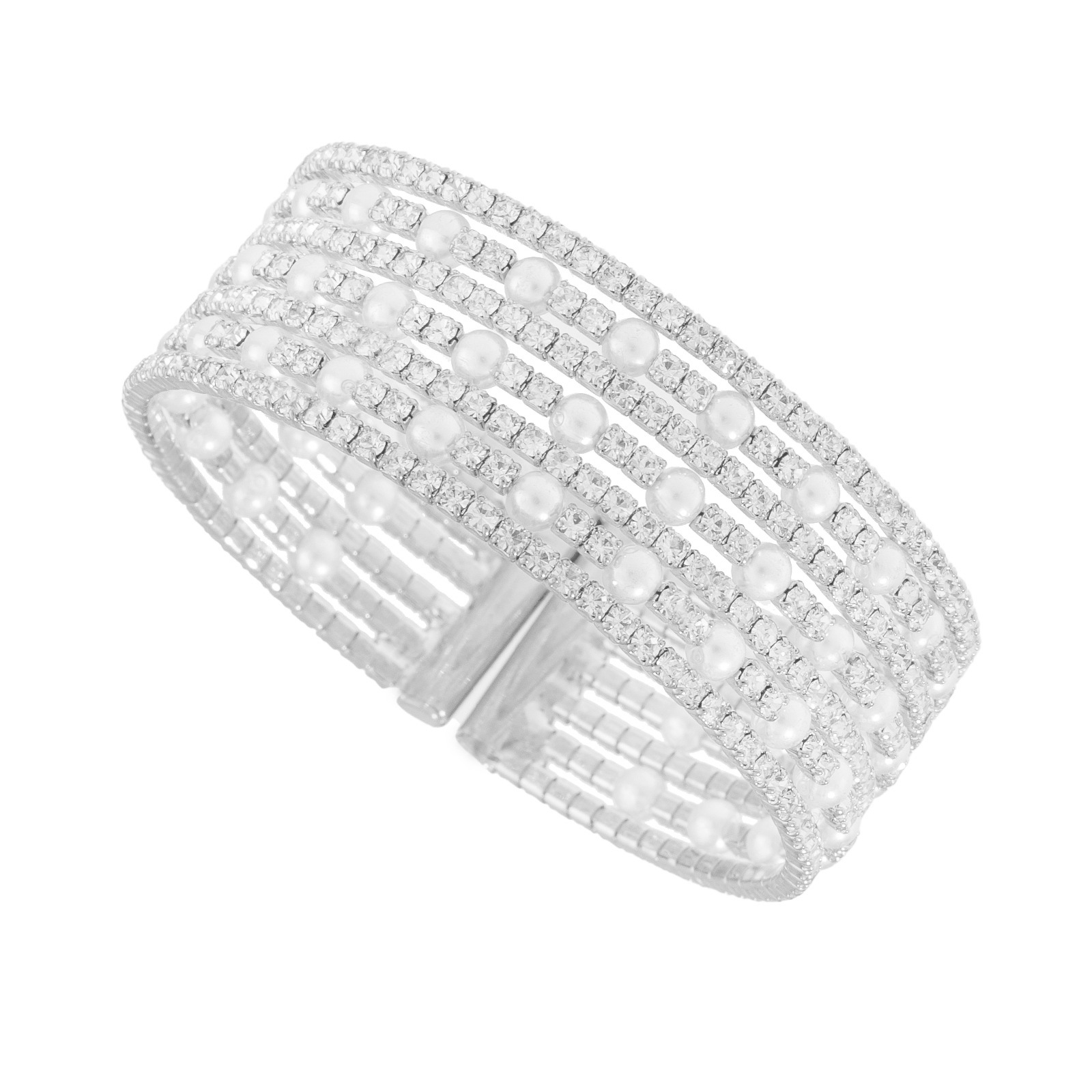 New cross-border multi-layer water diamond pearl elastic open bracelet for brides' wedding banquet, full diamond 7 rows of jewelry Application Scenario