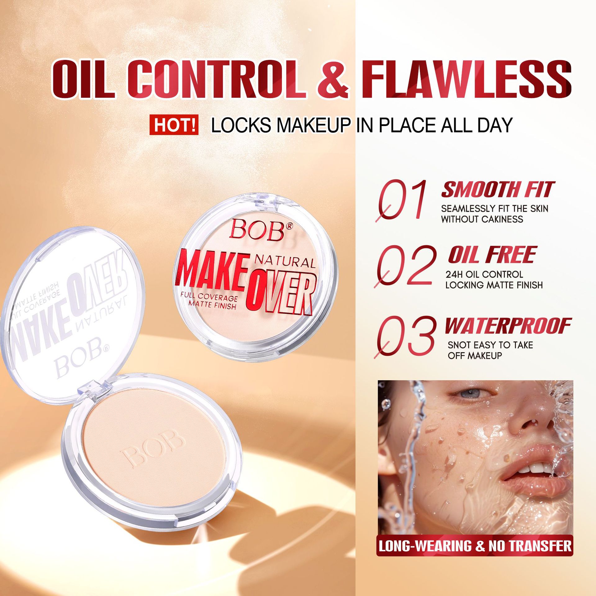 Cross-border bob waterproof naturally adherent setting powder compact Specification image