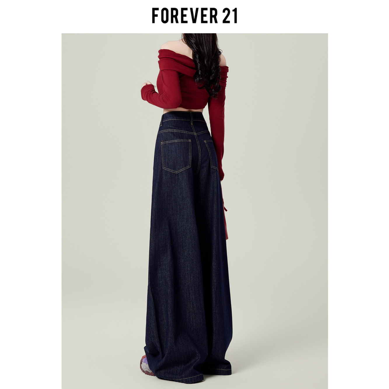 Autumn and winter new denim blue fleece jeans for women, wide-leg, high-waisted, loose design, large-sized versatile jeans 5664